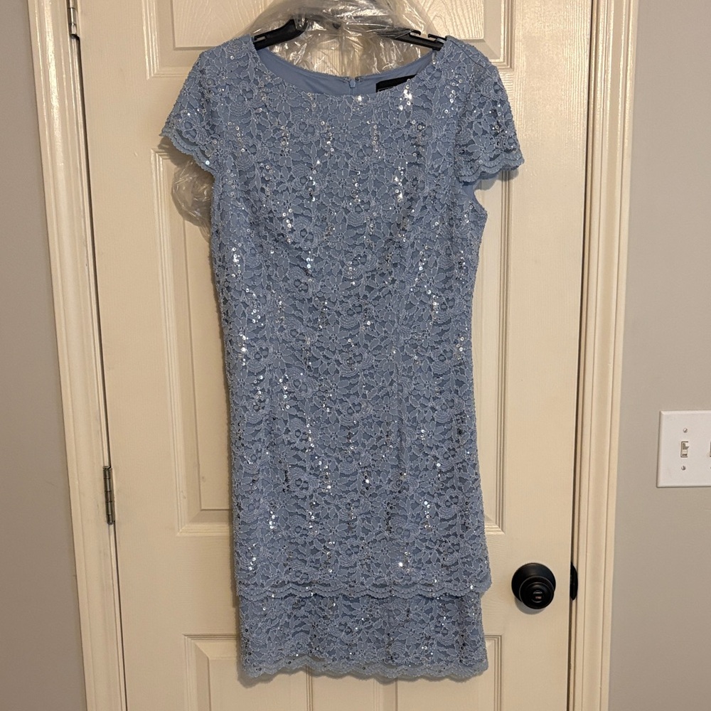 Alex Evenings Light Blue Lace & Sequin Midi Dress